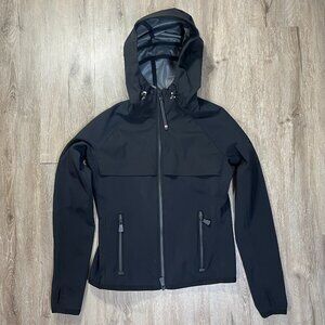 Moncler Women's Softshell Jacket Black Full Zip Size 3/4 Windbreaker Hooded